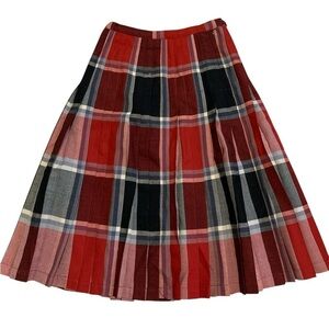 Vintage Highland Queen Pleated Wool Kilt Skirt Tartan Plaid Red Black Size 12